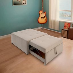 4 em 1 Poltrona, Puff, Chaise e Cama Ares Bege Estofama - 2