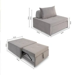 4 em 1 Poltrona, Puff, Chaise e Cama Ares Bege Estofama - 6