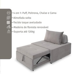 4 em 1 Poltrona, Puff, Chaise e Cama Ares Bege Estofama - 9