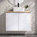 Ver imagem 1 de Gabinete de Banheiro Suspenso Branco e Freijó 60cm Minimalista