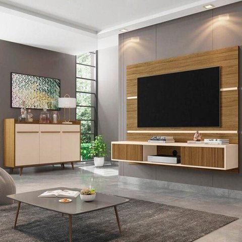 Kit 2 Peças com Estante para TV até 65 Polegadas e Buffet Atlanta Marrom