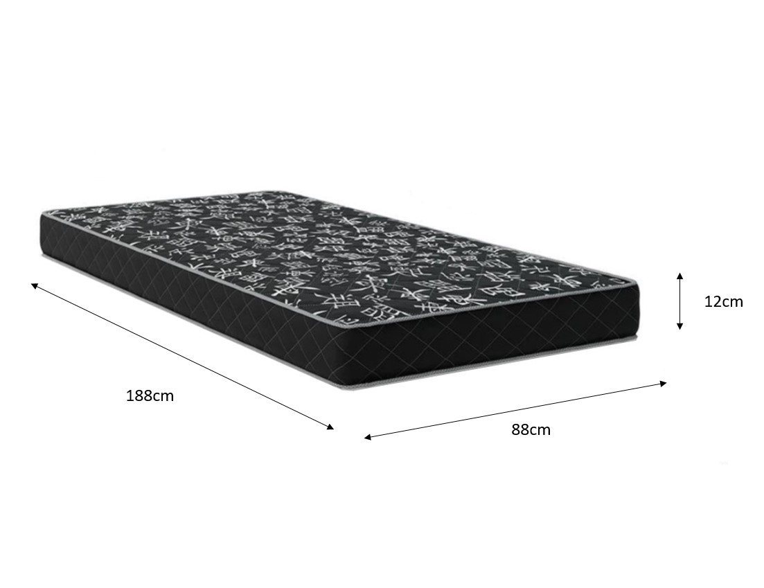 Colchão Solteiro Aloa  88 Espuma D23 - Tampo Preto 12cm - 2