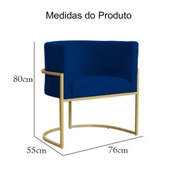 Poltrona Luana Suede Azul Marinho Base Metálica Dourada - Belliv Decor - 6