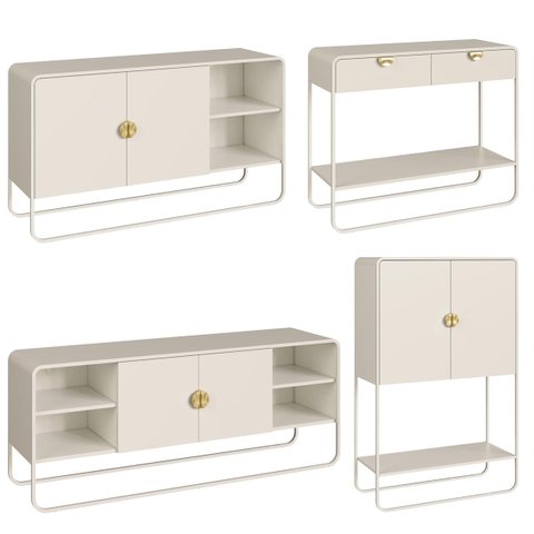 Conjunto Sala Estar Buffet Bar Aparador Rack Orgânico Off White