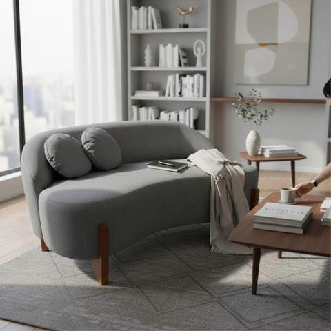 Namoradeira Sofá Feijão Moscou 130cm Orgânica Linho Cinza