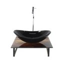 Ver imagem 1 de Gabinete de Vidro com Cuba Oval com Tampo de Vidro 40cm X 40cm Madeira Rustica Mais Torneira Metal