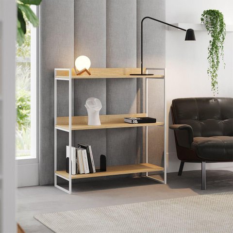 Buffet Aparador Industrial 3 Prateleiras Córdoba 95cm Branco e Castanho Marrom