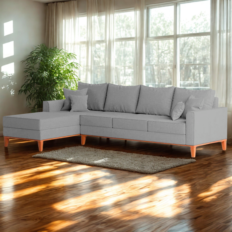Sofá 4 Lugares Beny com Chaise Esquerdo Linho Cinza Sofá 4 Lugares Beny com Chaise Esquerdo Linho Cinza