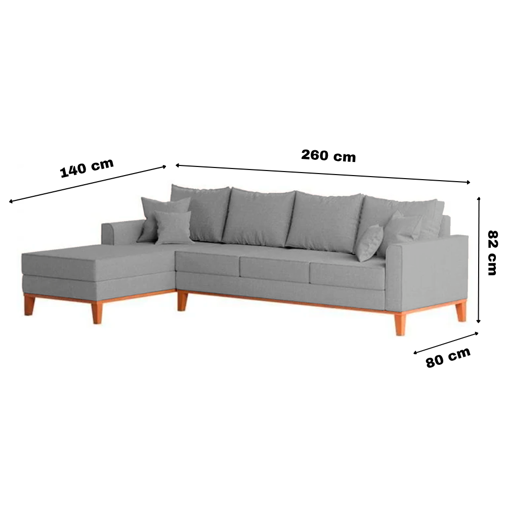 Sofá 4 Lugares Beny com Chaise Esquerdo Linho Cinza - 6