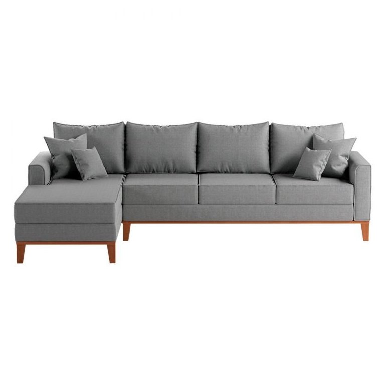 Sofá 4 Lugares Beny com Chaise Esquerdo Linho Cinza