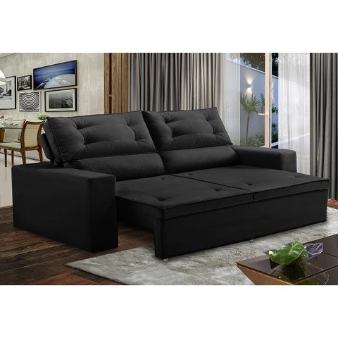 Sofá Retrátil e Reclinável 2 lugares com Molas 1,50m Laisa Suede Preto Madelina Decor