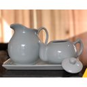 Ver imagem 3 de Jogo Café e Chá, Bandeja + Bule Chaleira 830ml + Jarra clássica 1,3L - Porcelana Branca