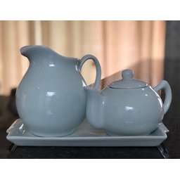 Jogo Café e Chá, Bandeja + Bule Chaleira 830ml + Jarra clássica 1,3L - Porcelana Branca - 1