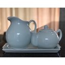 Ver imagem 1 de Jogo Café e Chá, Bandeja + Bule Chaleira 830ml + Jarra clássica 1,3L - Porcelana Branca