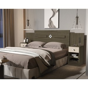 Cabeceira Lara com Criado e Gaveta para Cama de Casal e Queen Cor Castanho