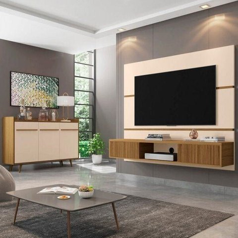 Kit 2 Peças com Estante para TV até 65 Polegadas e Buffet Atlanta Branco
