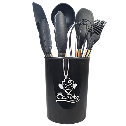 Kit Utensílios de Cozinha Restaurante Silicone Domésticos:cinza