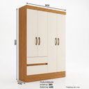 Ver imagem 3 de Guarda-Roupa Solteiro 4 Portas 2 Gavetas BS02 Off White/Cinamomo