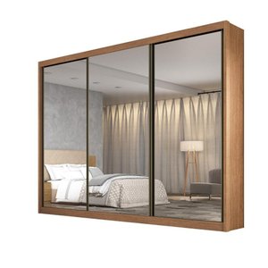 Guarda Roupa 100% Mdf 3 Portas 8 Gavetas com 3 Portas Espelho Peliculado Cumaru