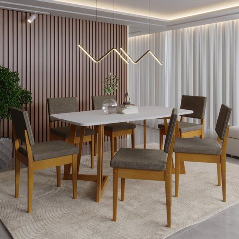 Conjunto Sala de Jantar Mesa 6 Cadeiras MDF Madeira Maciça 170cm Miami Cinza