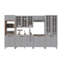 Ver imagem 2 de Cozinha Modulada 6 Peças Torre Quente Cristaleira e Aéreo com Vidro 2 Balcão sem Tampo 100% MDF Bari Cinza/Titanio Fosco