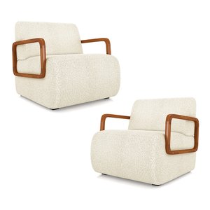 Kit 2 Poltronas Decorativa Sala de Estar Odessa Braços em Madeira Bouclê Off White G33 - Gran Belo