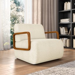 Kit 2 Poltronas Decorativa Sala de Estar Odessa Braços em Madeira Bouclê Off White G33 - Gran Belo - 2