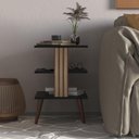 Ver imagem 5 de Mesa de Cabeceira Retro com Prateleira Mesa de Quarto Lateral Moderna Pop - Preto e Ripado