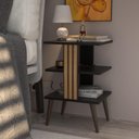 Ver imagem 3 de Mesa de Cabeceira Retro com Prateleira Mesa de Quarto Lateral Moderna Pop - Preto e Ripado