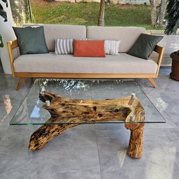 Mesa de Centro Tronco Santo Biofílico com Madeira Maciça de Cinamomo - 4