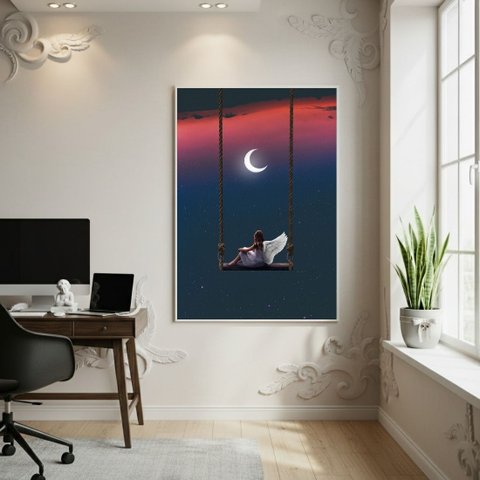 Quadro Decorativo no Balanço Dos Céus 70x50cm Mold Branca