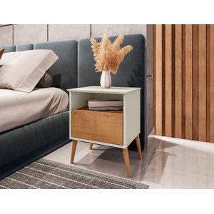 Mesa de Cabeceira Cancun Decorativa Quarto Criado Moderno C/ Gaveta e Prateleira Nicho