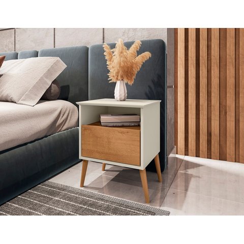 Mesa de Cabeceira Cancun Decorativa Quarto Criado Moderno C/ Gaveta e Prateleira Nicho