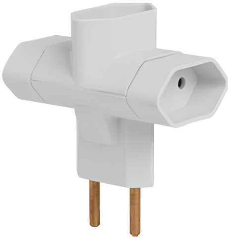 Pino Bipolar 3 Saídas Tipo “t” 2p 10a 250 Volts Branco - 1215 - Ilumi Plug 3 Saídas Tipo T 2p 10 250