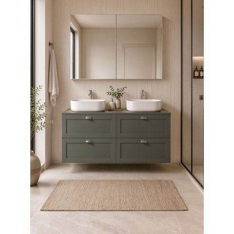 Gabinete para Banheiro com Tampo 2 Cubas e Armário 120cm Retro MDF Verde Milano - On Móveis
