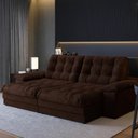 Ver imagem 1 de Sofá com Chaise Houston 3 Lugares Retrátil e Reclinável 210cm Marrom Suede