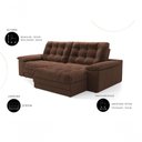 Ver imagem 3 de Sofá com Chaise Houston 3 Lugares Retrátil e Reclinável 210cm Marrom Suede