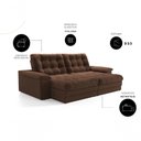 Ver imagem 4 de Sofá com Chaise Houston 3 Lugares Retrátil e Reclinável 210cm Marrom Suede