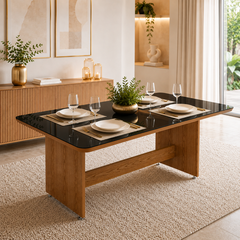 Mesa Retangular Grande de Jantar 160x80cm Tampo de Vidro
