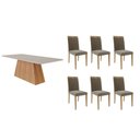 Ver imagem 2 de Conjunto: Mesa de Cozinha Helena C/ Tampo Madeirado C/ Vidro 210x100 Cm e 6 Cadeiras Laura Madeirado