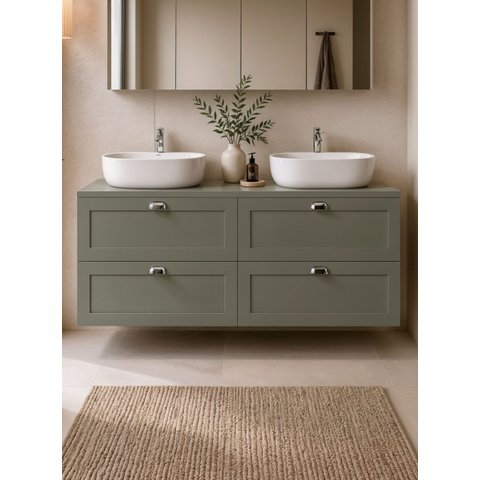 Gabinete para Banheiro com Tampo e 2 Cubas 160cm Retro MDF Verde Milano - On Móveis