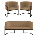 Ver imagem 1 de Kit 2 Poltronas + Sofá 2 Lugares Base de Metal Black Veludo Cor:capuccino
