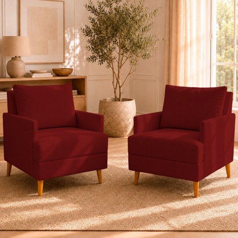 Kit 2 Poltronas Decorativas Serena Suede para Sala Recepção Escritório Conforto Luxo Contemporâneas