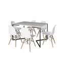 Ver imagem 2 de Mesa Industrial Base Ferro Preto em V Tampo 137x90 Branco 4 Cadeiras Eames Madeira Assento Branco