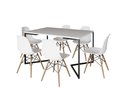 Ver imagem 2 de Mesa Industrial Base Ferro Preto em V Tampo 137x90 Branco 4 Cadeiras Eames Madeira Assento Branco