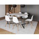 Ver imagem 1 de Mesa Industrial Base Ferro Preto em V Tampo 137x90 Branco 4 Cadeiras Eames Madeira Assento Branco