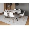 Mesa Industrial Base Ferro Preto em V Tampo 137x90 Branco 4 Cadeiras Eames Madeira Assento Branco - 1