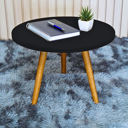 Mesa Redonda de Madeira Maciça Decorativa com Pés Palito Porta Objetos Mdf Preta - 3