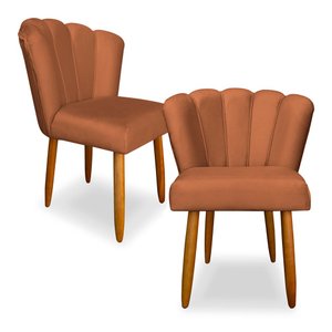 Kit 2 Cadeiras de Jantar Pétala Estofada Pés Palito Veludo Terracota - Montanaris Decor