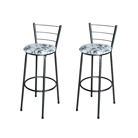 Conjunto 2 Banquetas Alta Preta Para Cozinha:Floral Branco